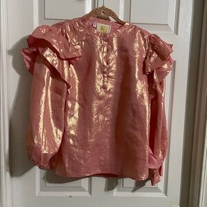 Emily McCarthy Pink and Gold layered Ruffle sleeve Top size S